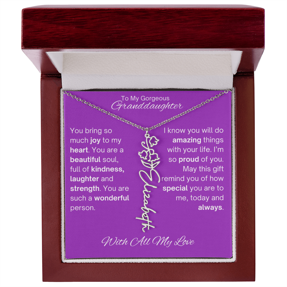 Personalized Granddaughter Birth Flower Name Necklace