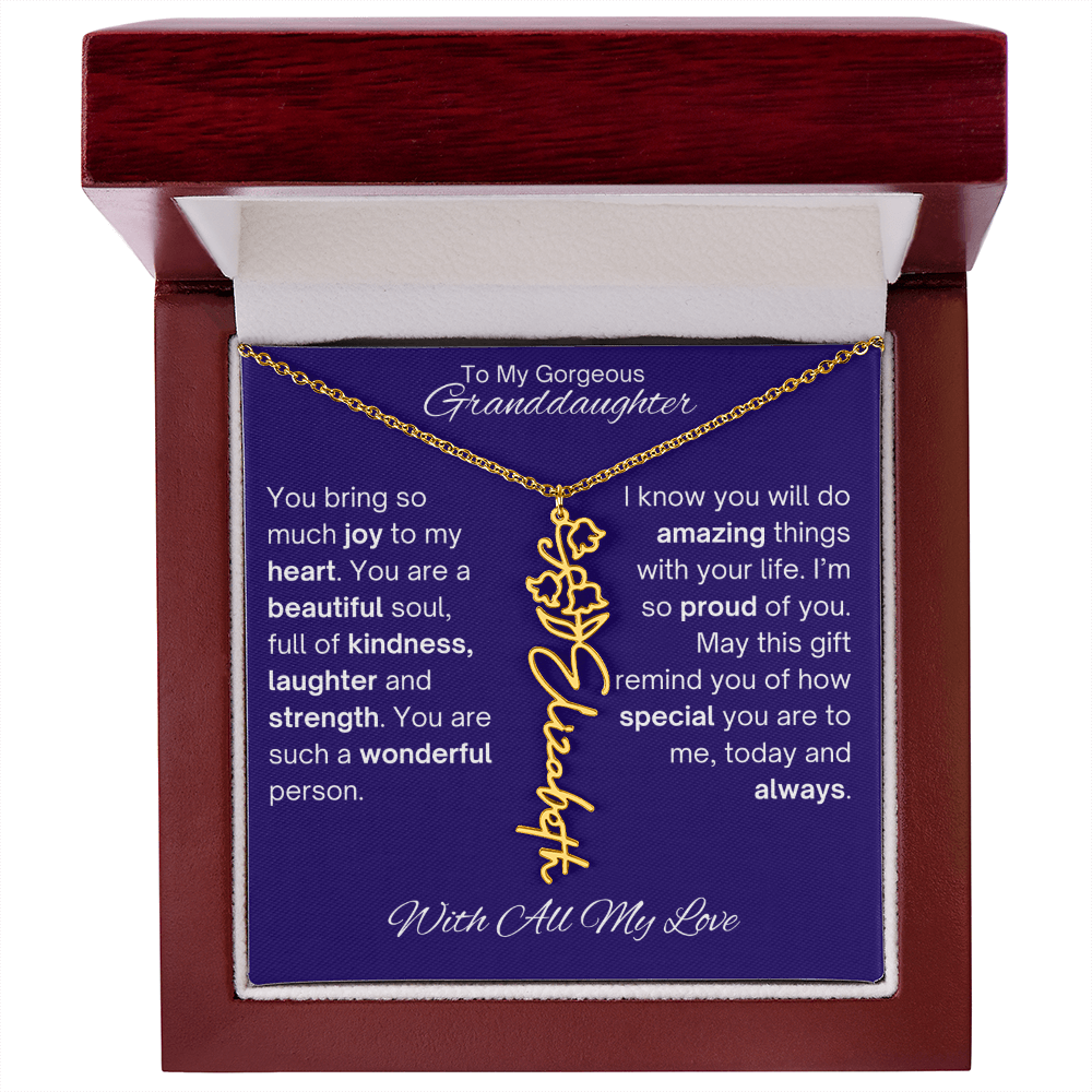 Granddaughter Birth Flower Name Necklace