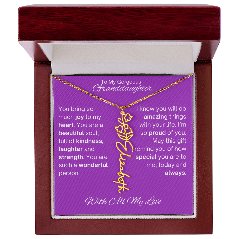 Personalized Granddaughter Birth Flower Name Necklace