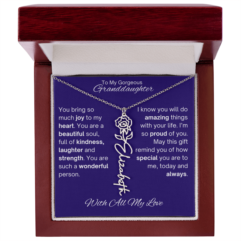 Granddaughter Birth Flower Name Necklace