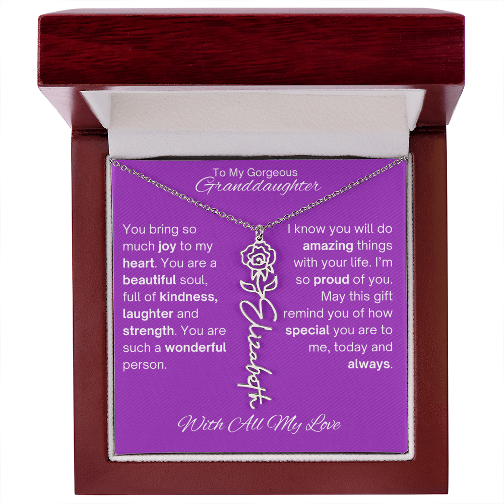 Personalized Granddaughter Birth Flower Name Necklace