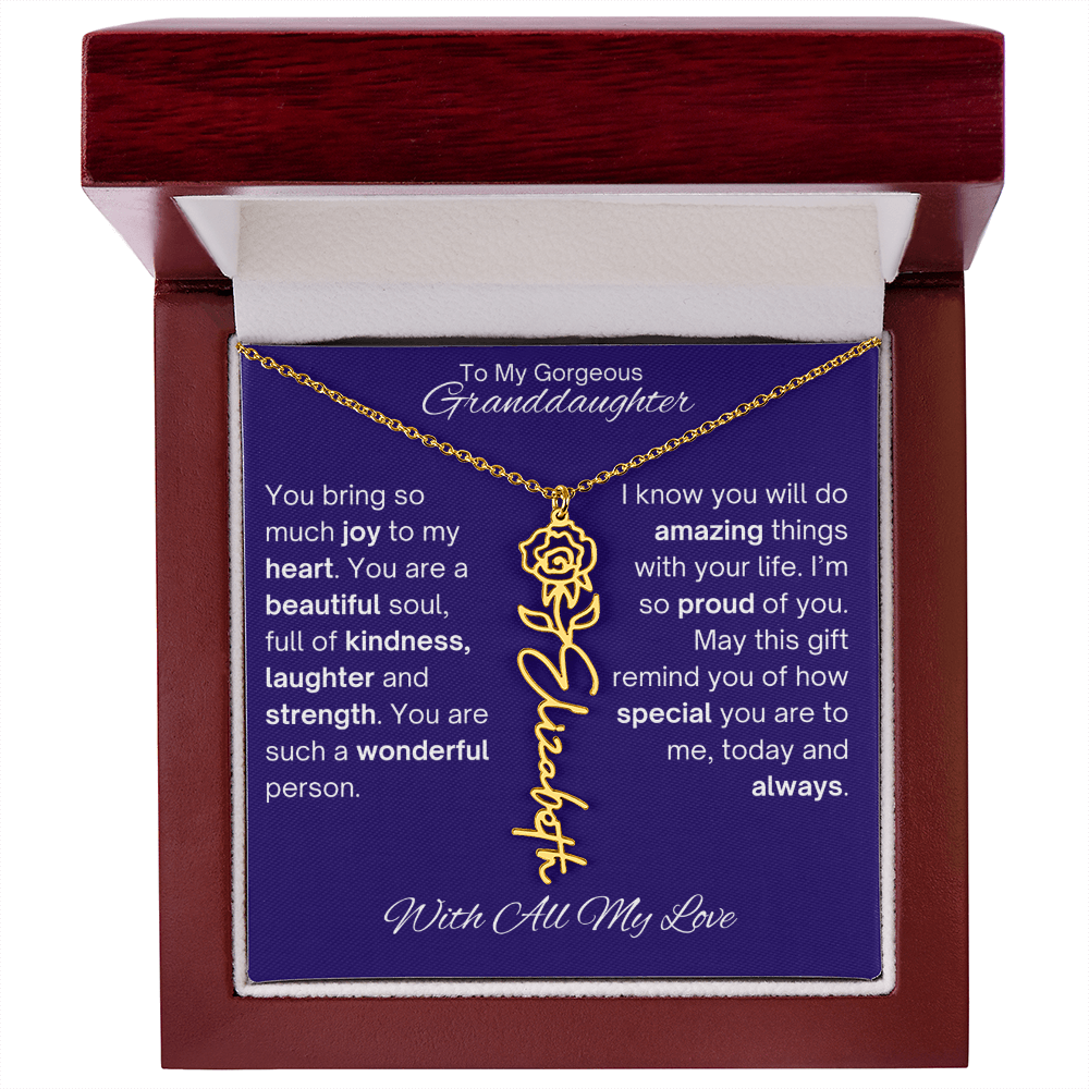 Granddaughter Birth Flower Name Necklace