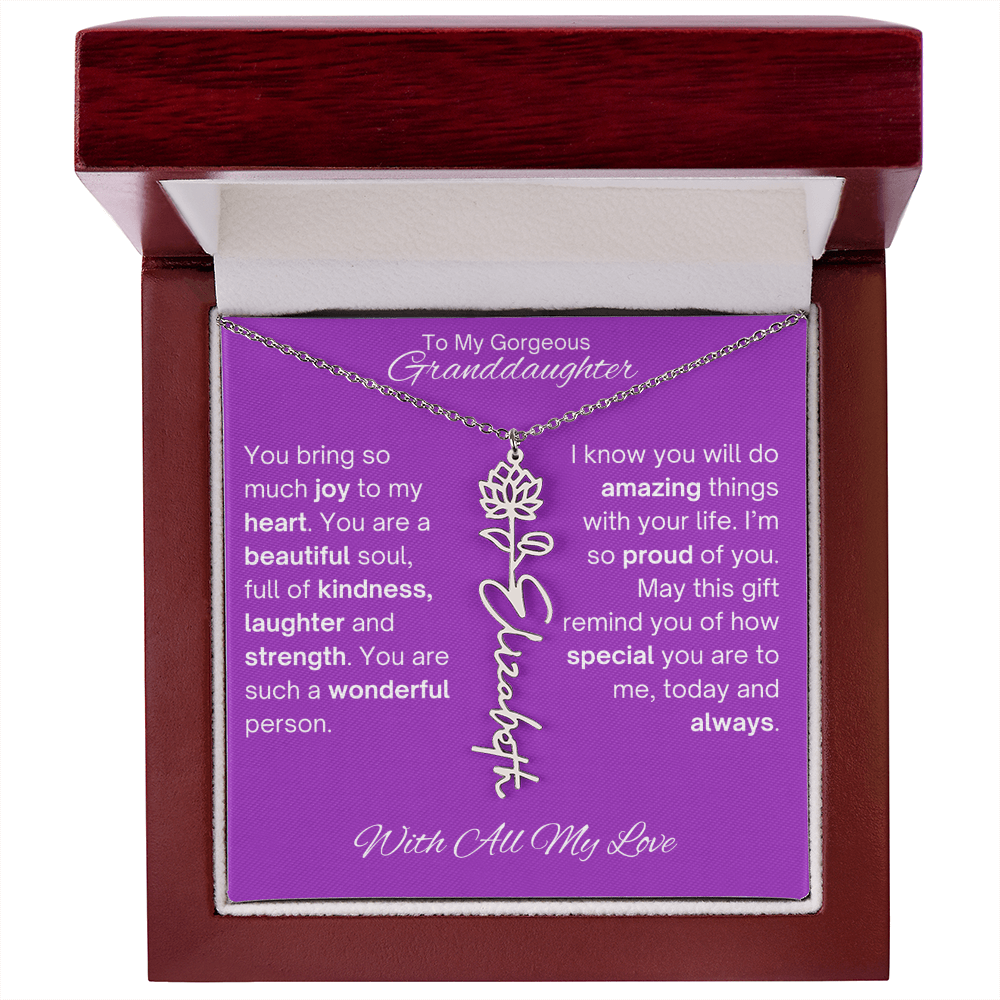 Personalized Granddaughter Birth Flower Name Necklace