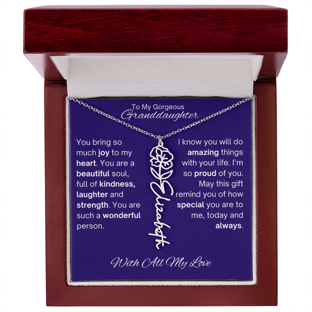 Granddaughter Birth Flower Name Necklace