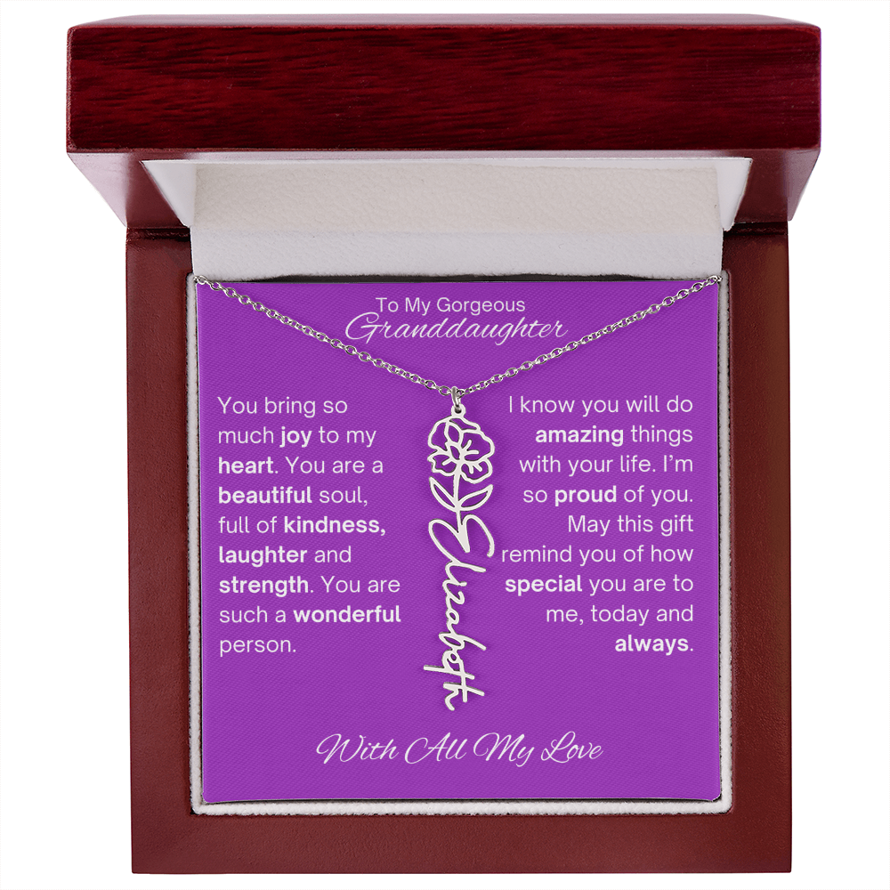 Personalized Granddaughter Birth Flower Name Necklace
