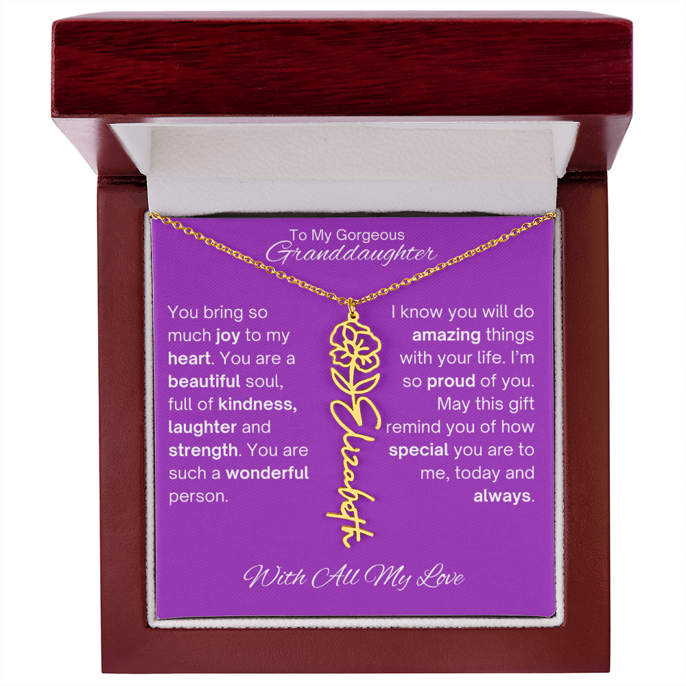 Personalized Granddaughter Birth Flower Name Necklace