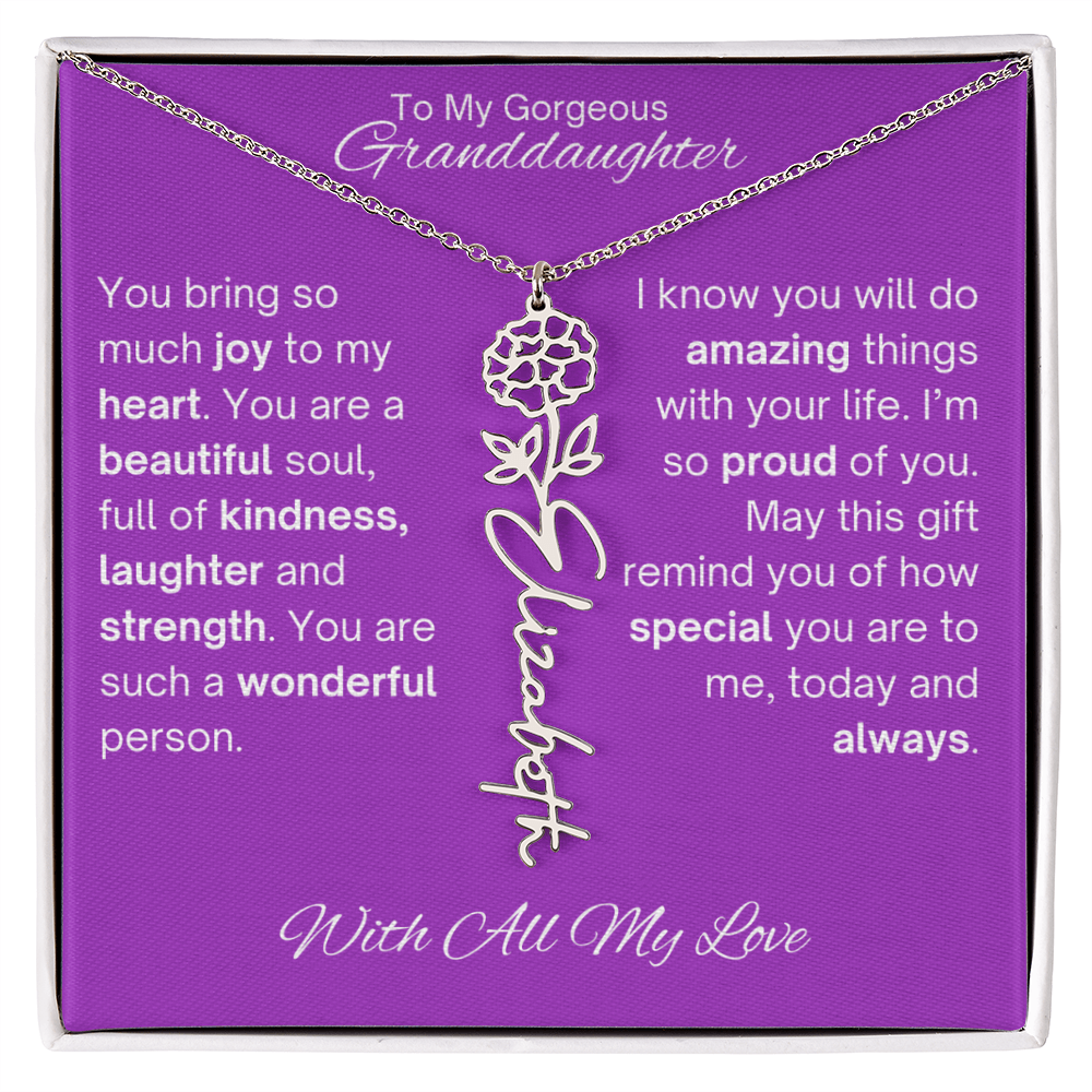Personalized Granddaughter Birth Flower Name Necklace