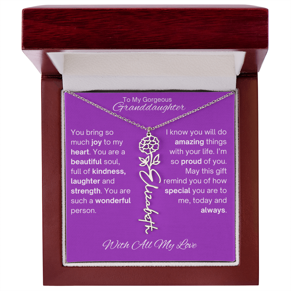 Personalized Granddaughter Birth Flower Name Necklace