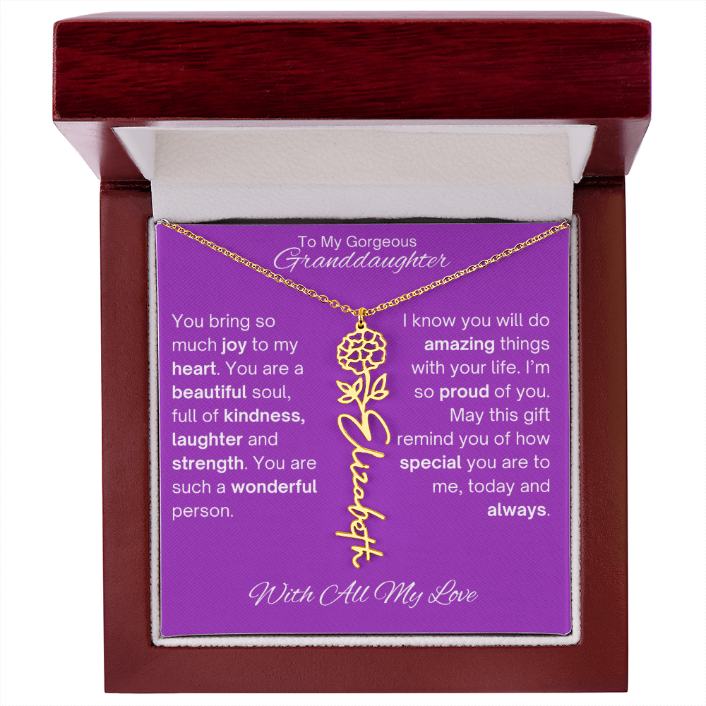 Personalized Granddaughter Birth Flower Name Necklace