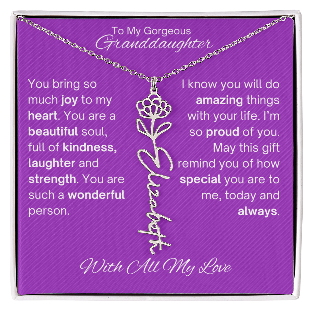 Personalized Granddaughter Birth Flower Name Necklace