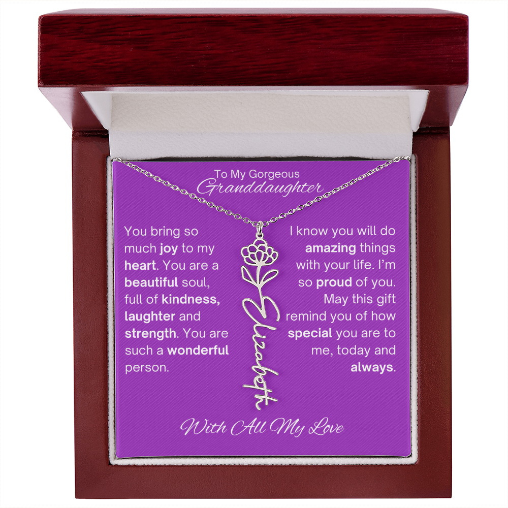 Personalized Granddaughter Birth Flower Name Necklace