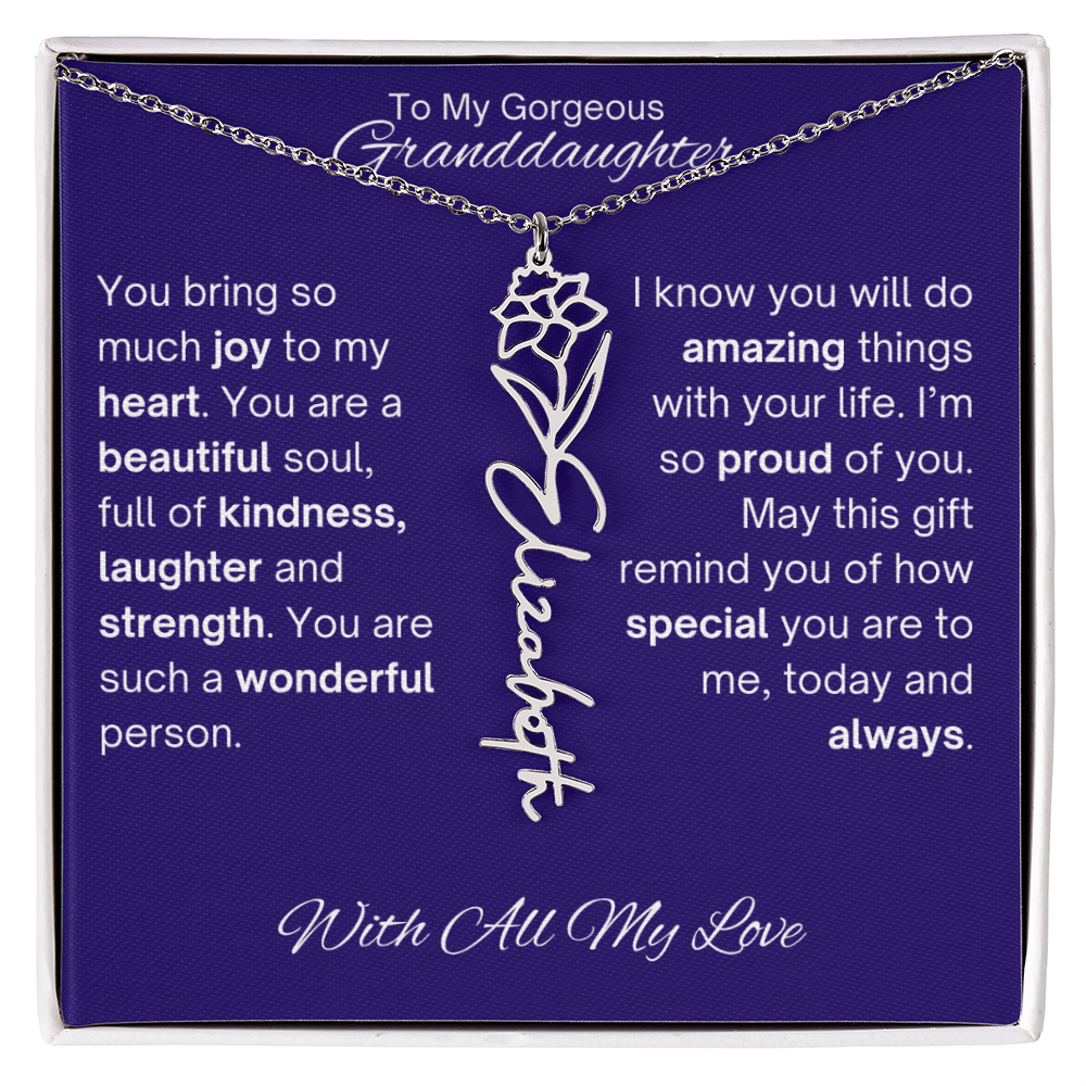 Granddaughter Birth Flower Name Necklace
