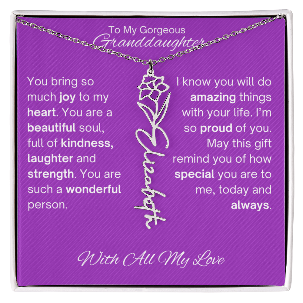 Personalized Granddaughter Birth Flower Name Necklace