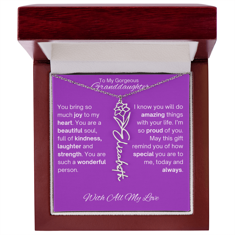 Personalized Granddaughter Birth Flower Name Necklace