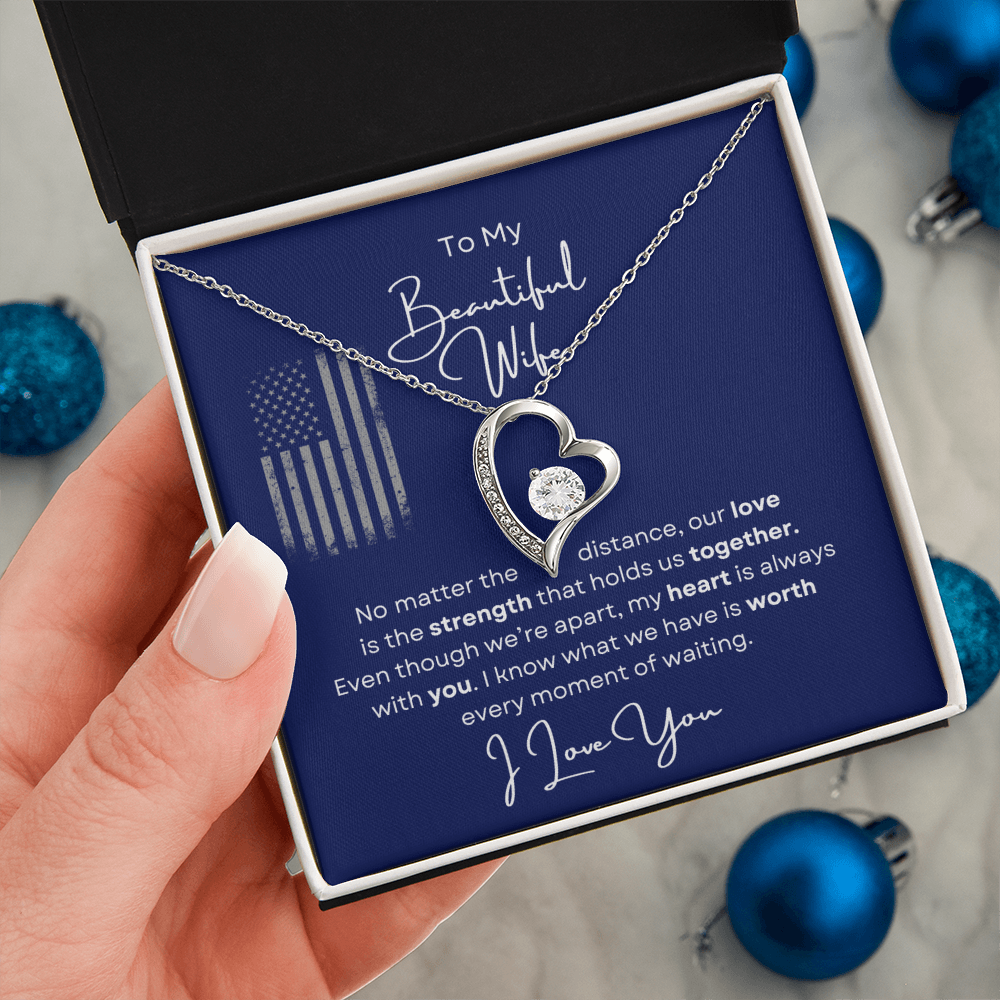 To My Beautiful Wife Love Heart Necklace -Romantic Gift For Military Wife