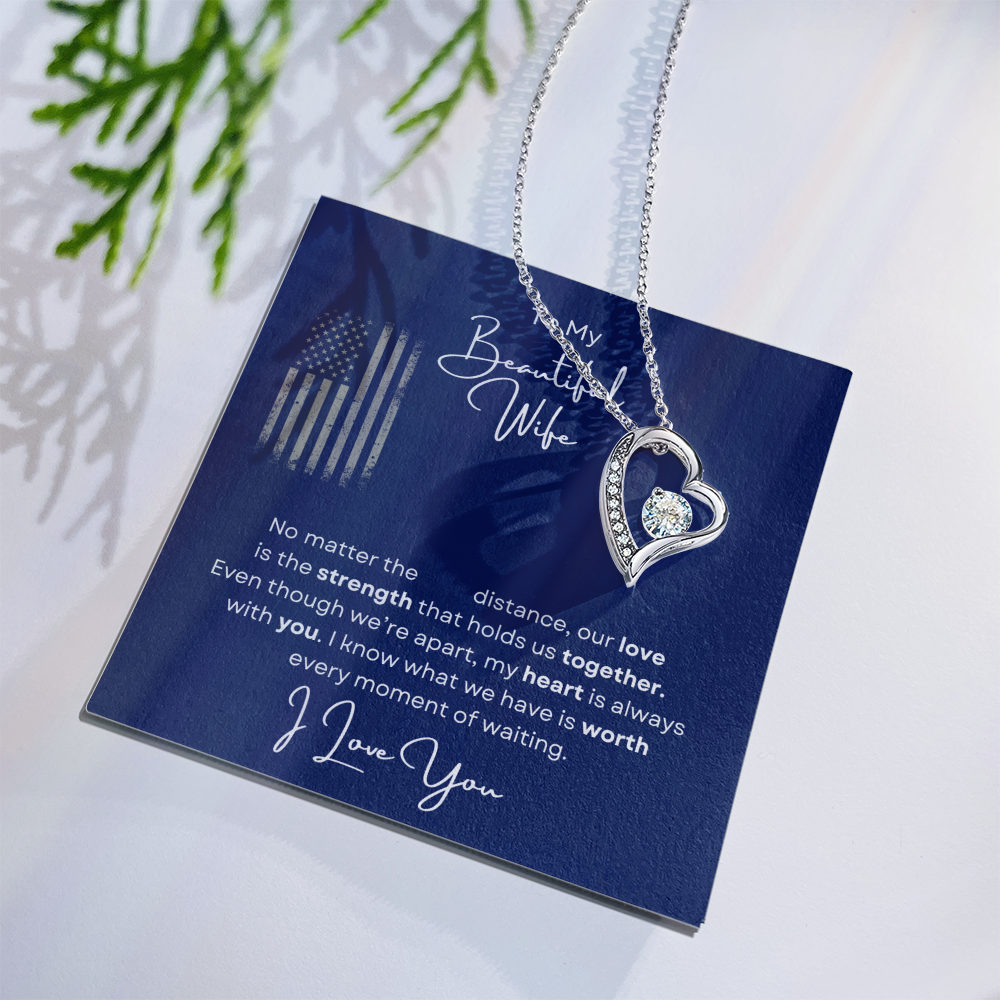 To My Beautiful Wife Love Heart Necklace -Romantic Gift For Military Wife