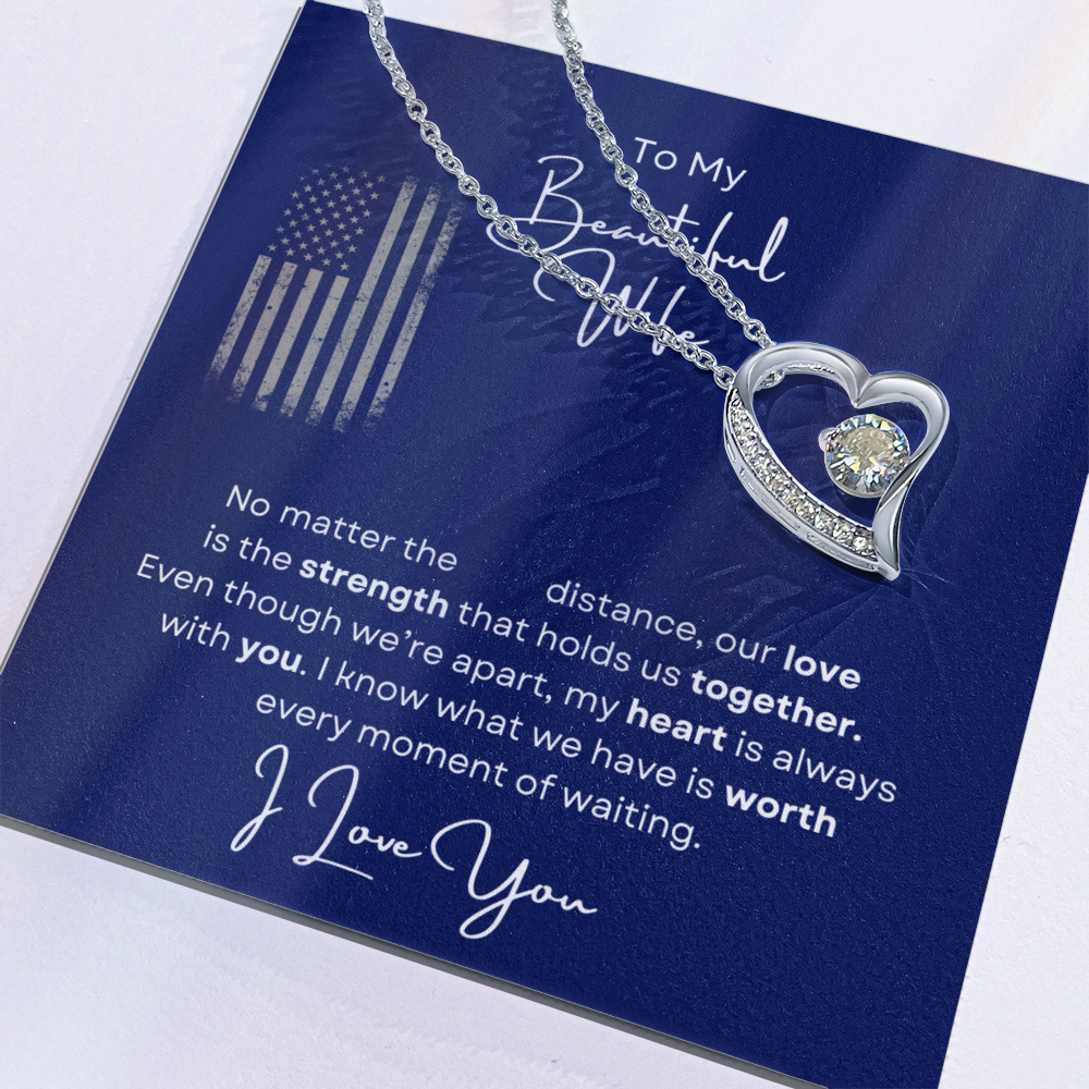To My Beautiful Wife Love Heart Necklace -Romantic Gift For Military Wife