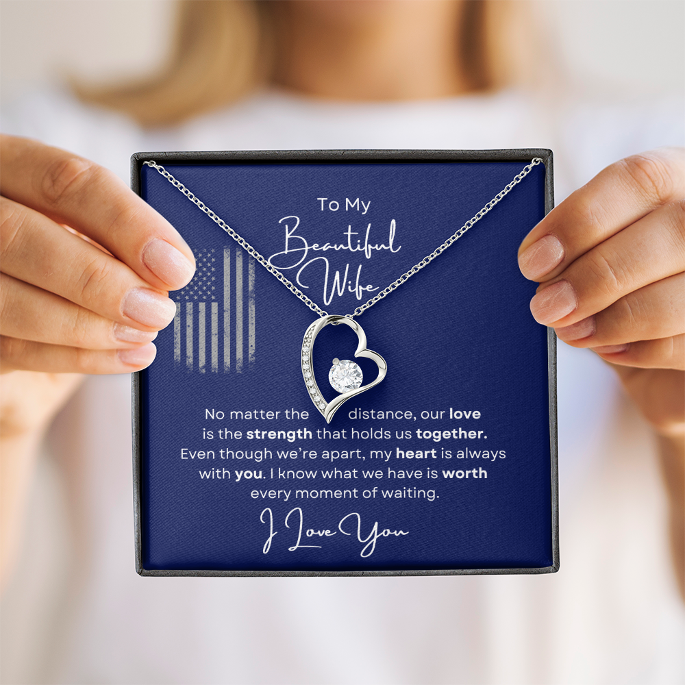 To My Beautiful Wife Love Heart Necklace -Romantic Gift For Military Wife