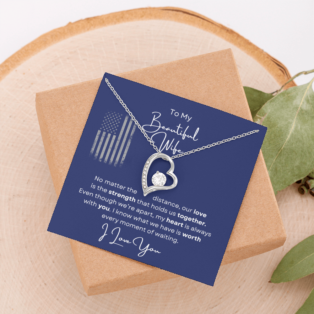 To My Beautiful Wife Love Heart Necklace -Romantic Gift For Military Wife