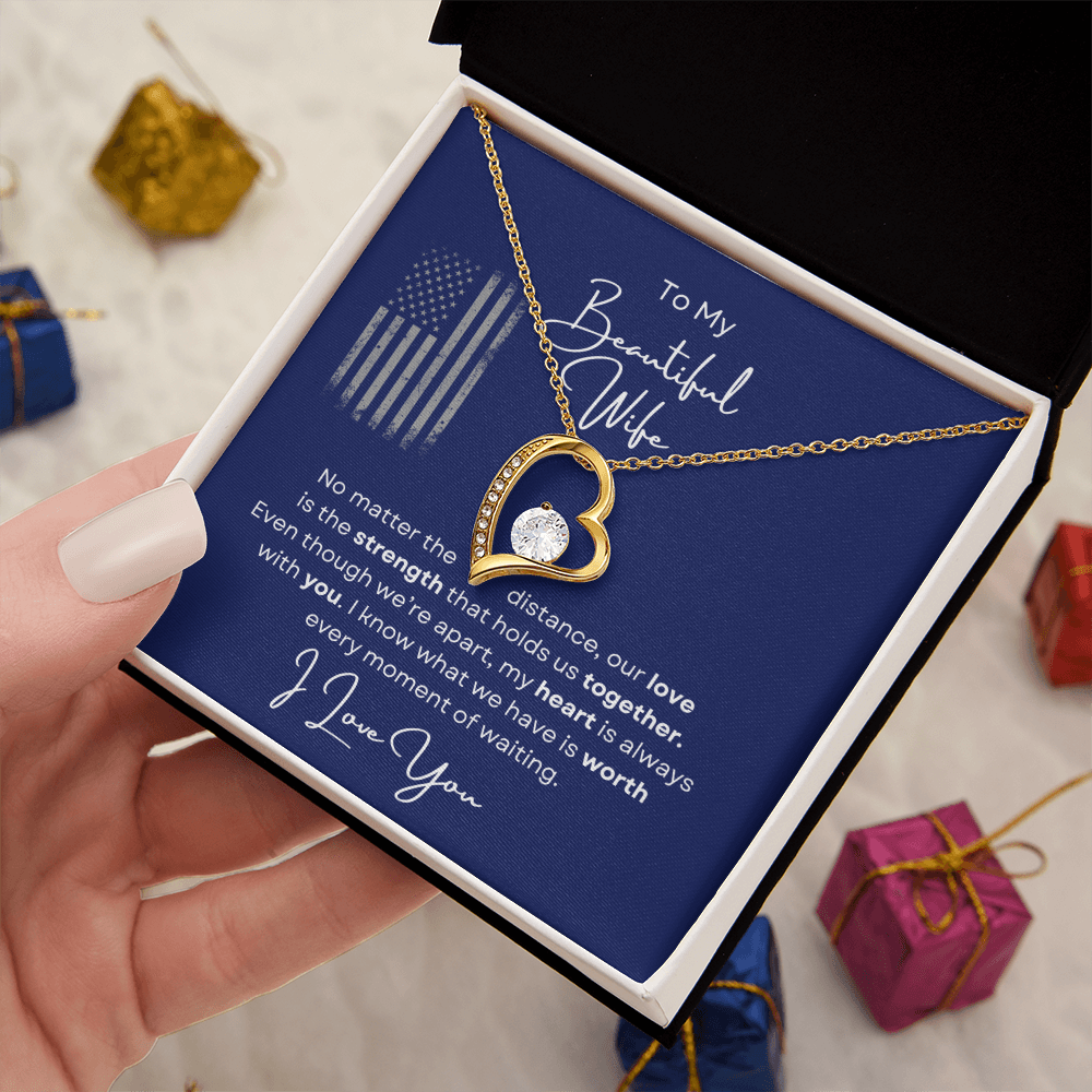 To My Beautiful Wife Love Heart Necklace -Romantic Gift For Military Wife