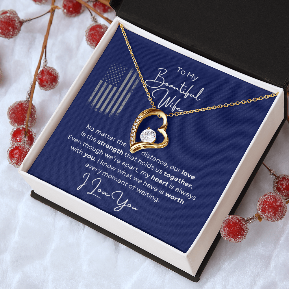 To My Beautiful Wife Love Heart Necklace -Romantic Gift For Military Wife