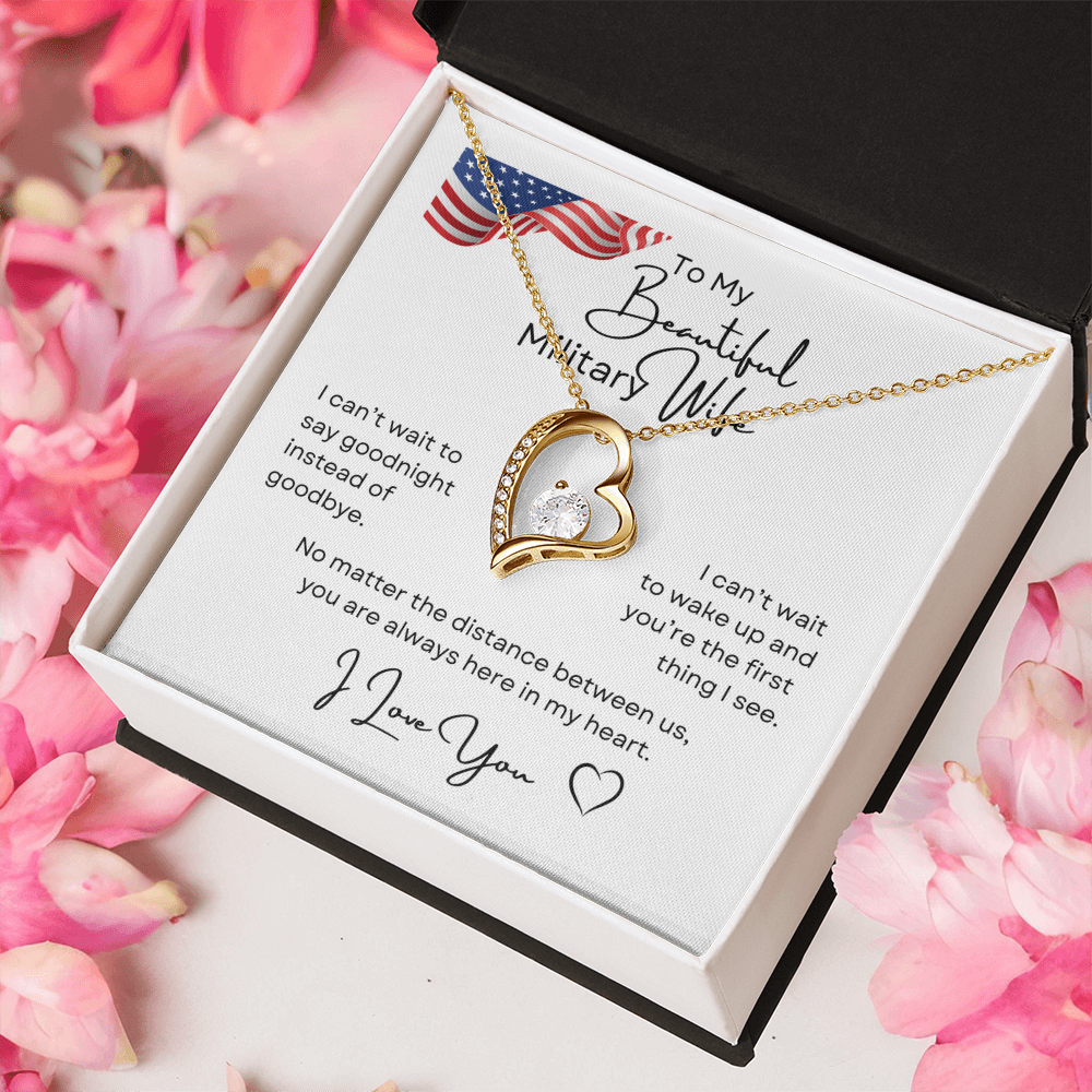 To My Beautiful Military Wife Love Heart Necklace