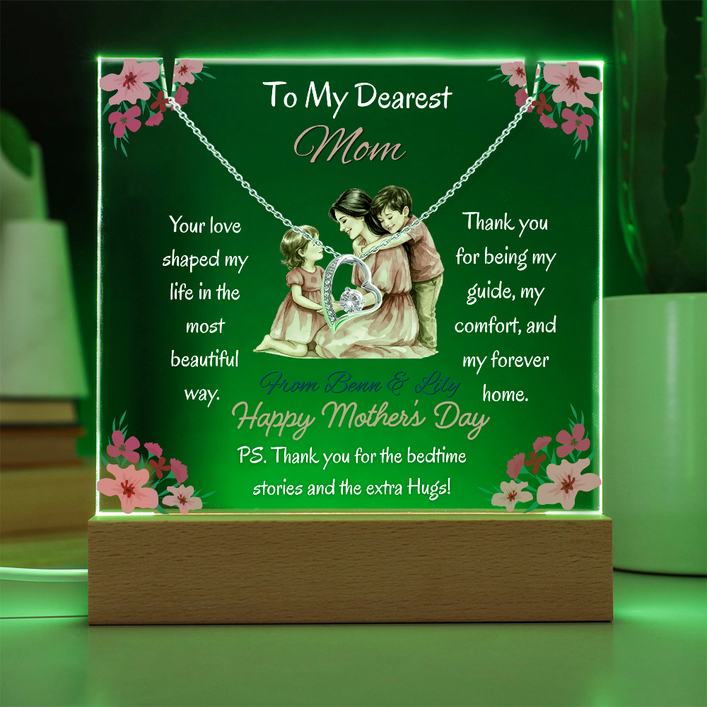 Personalized To My Dearest Mom Forever Love Necklace Acrylic Plaque Mother's Day Gift