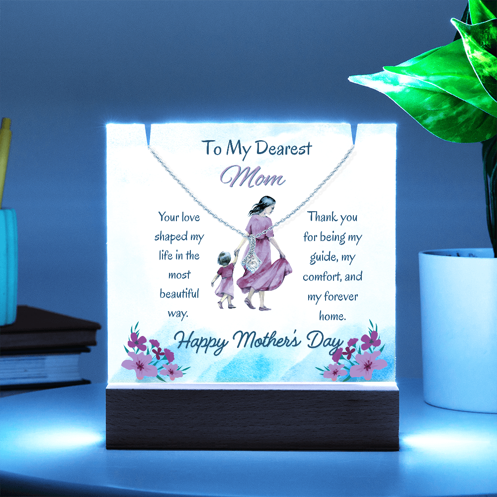 To My Dearest Mom Alluring Beauty Necklace Acrylic Plaque Mother's Day Gift
