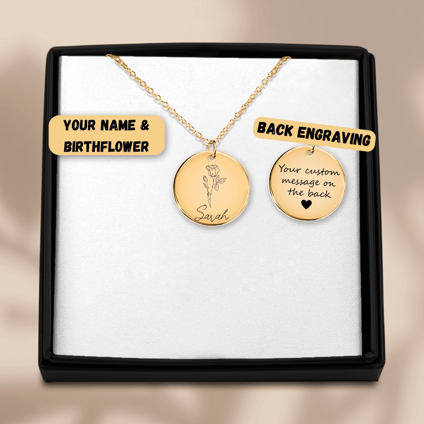 Personalized Birth Flower & Name Coin Necklace - Meaningful Jewelry Gift