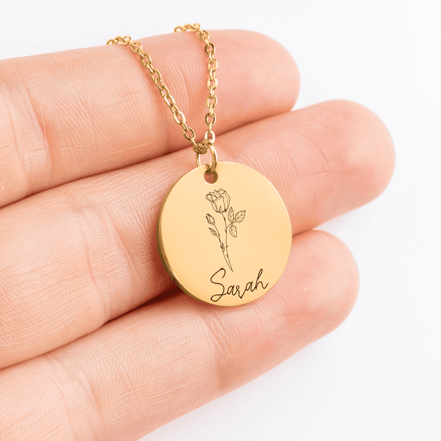 Personalized Birth Flower & Name Coin Necklace - Meaningful Jewelry Gift