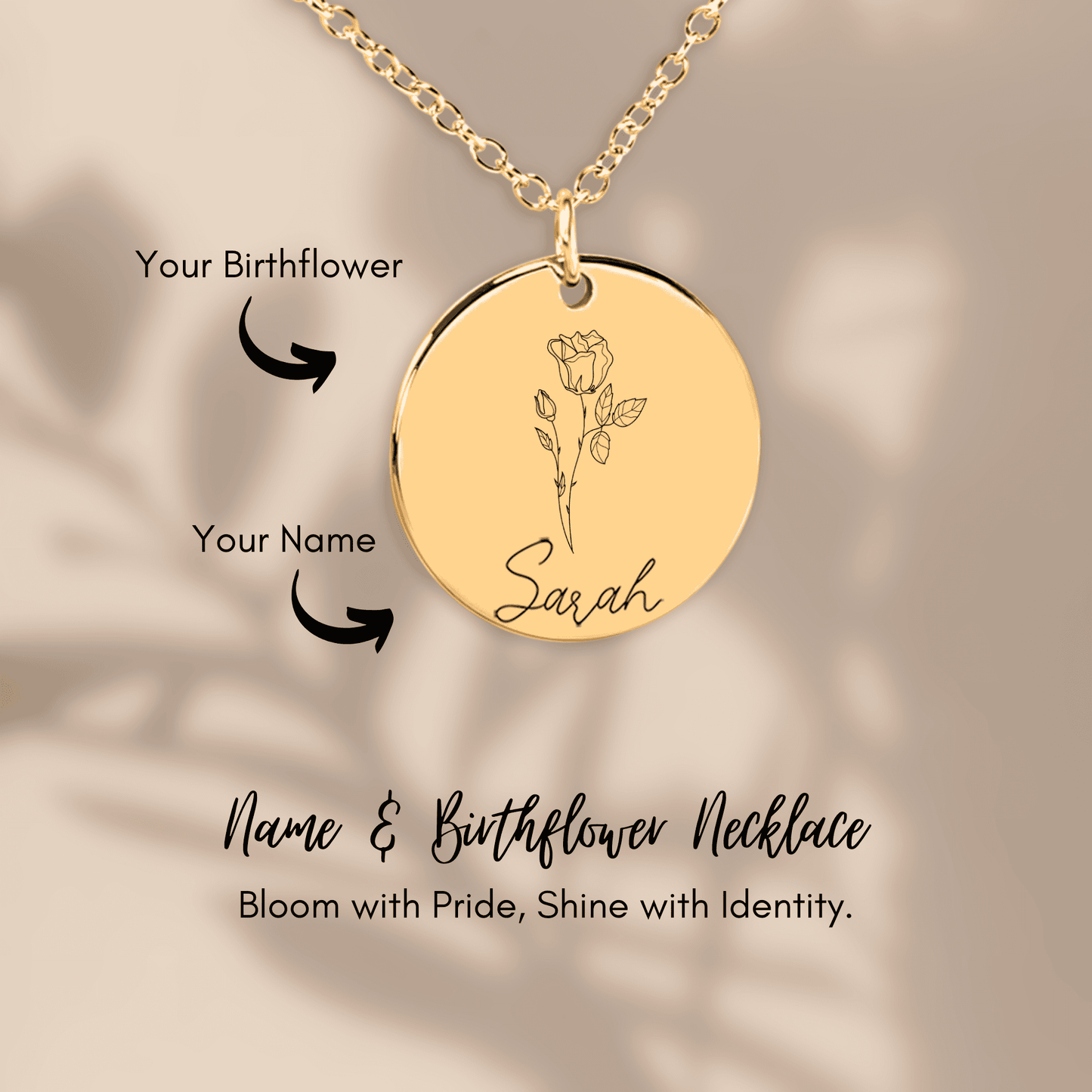 Personalized Birth Flower & Name Coin Necklace - Meaningful Jewelry Gift