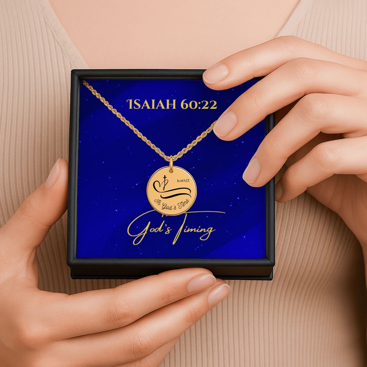 Gold-Plated Coin Christian Pendant, Isaiah 60 22 "In God's Time"Inspirational Bible Verse Jewelry for Women, Faith Gift, Religious Keepsake