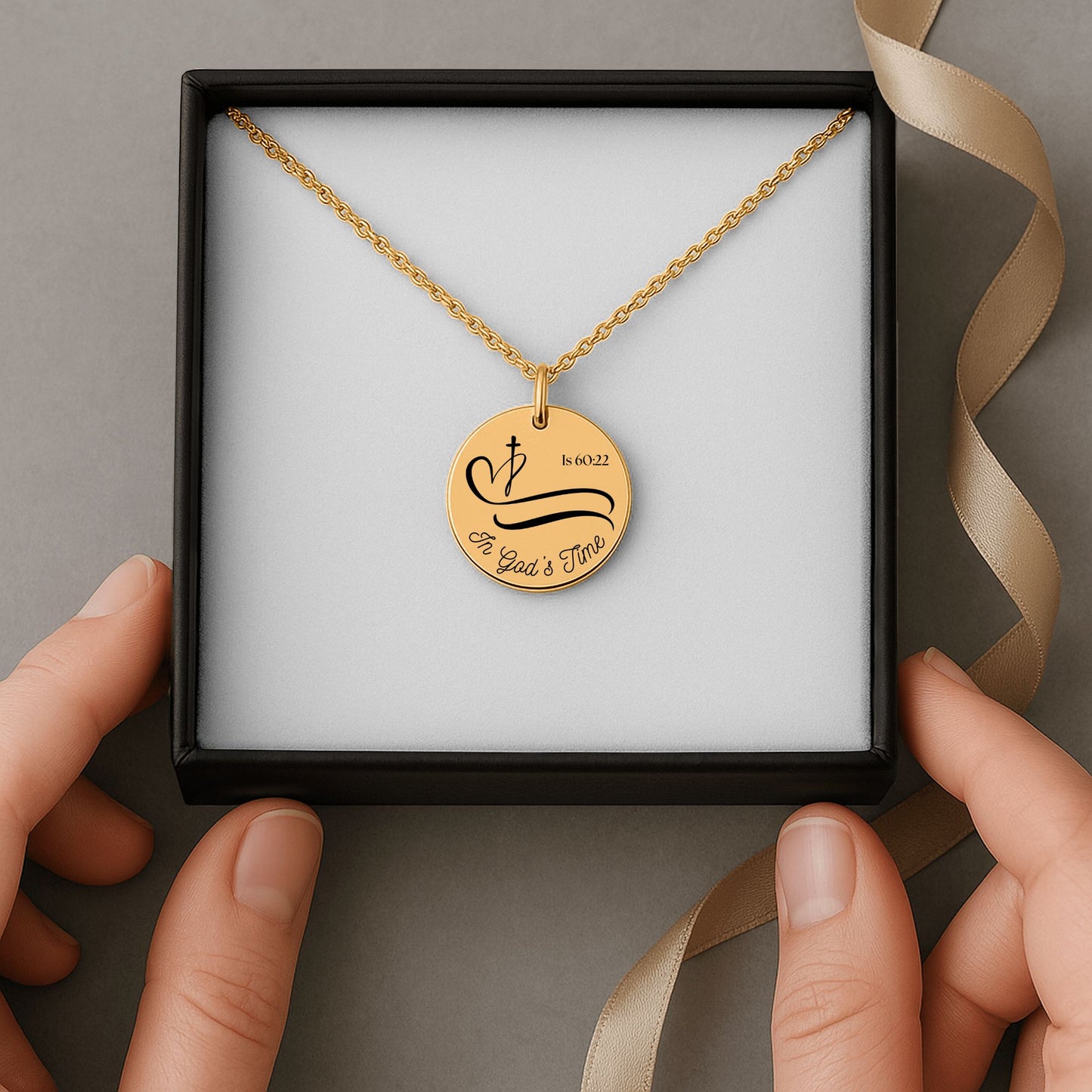 Isaiah 60:22 In God's Time Gold-Plated Coin Christian Pendant, Inspirational Bible Verse Jewelry for Women, Faith Gift, Religious Keepsake