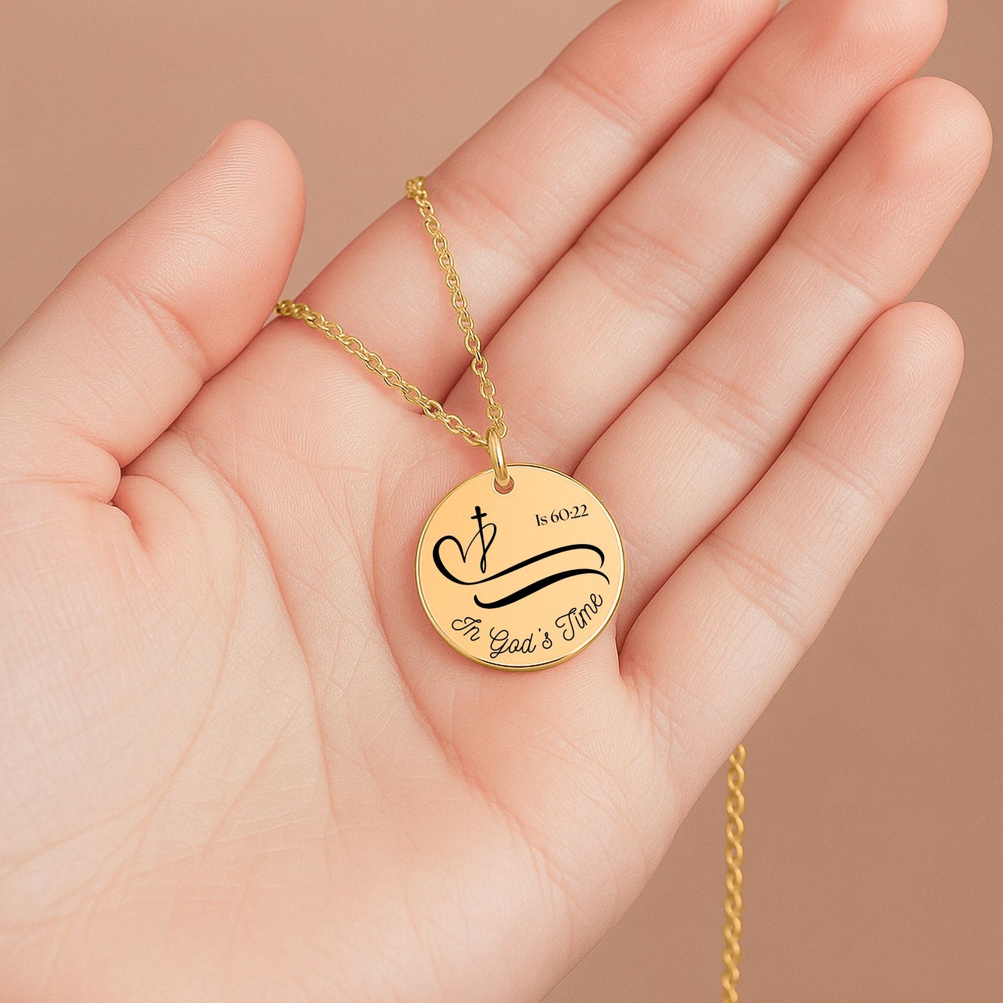 Isaiah 60:22 In God's Time Gold-Plated Coin Christian Pendant, Inspirational Bible Verse Jewelry for Women, Faith Gift, Religious Keepsake