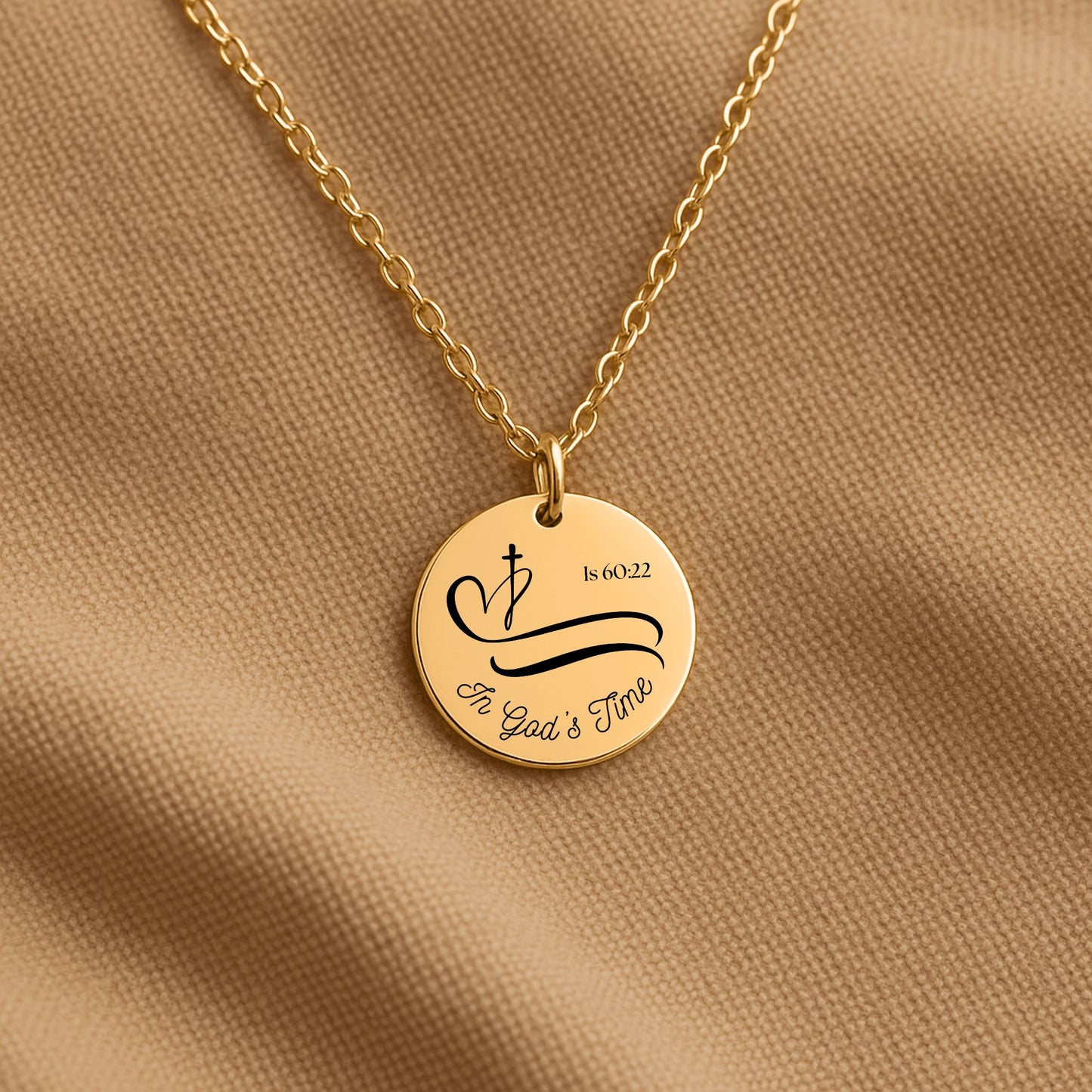 Gold-Plated Coin Christian Pendant, Isaiah 60 22 "In God's Time"Inspirational Bible Verse Jewelry for Women, Faith Gift, Religious Keepsake