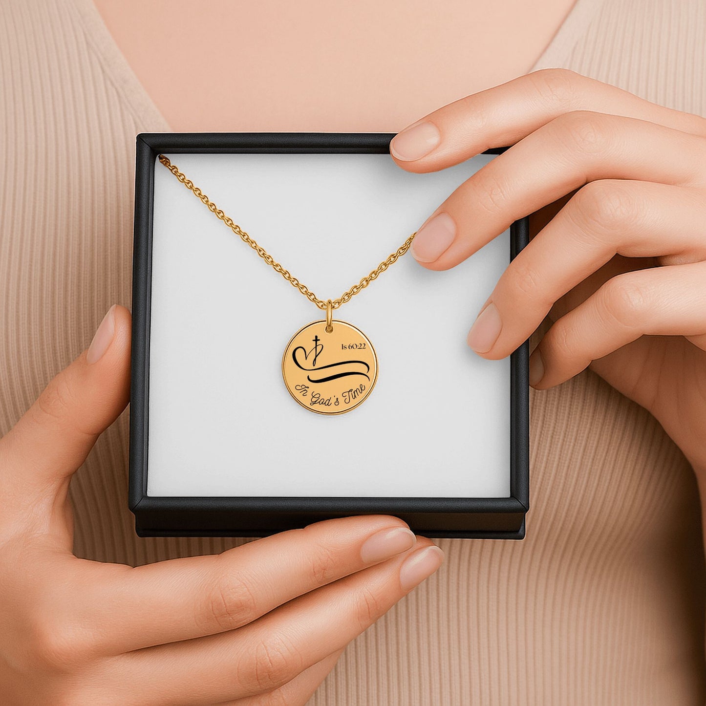 Isaiah 60:22 In God's Time Gold-Plated Coin Christian Pendant, Inspirational Bible Verse Jewelry for Women, Faith Gift, Religious Keepsake