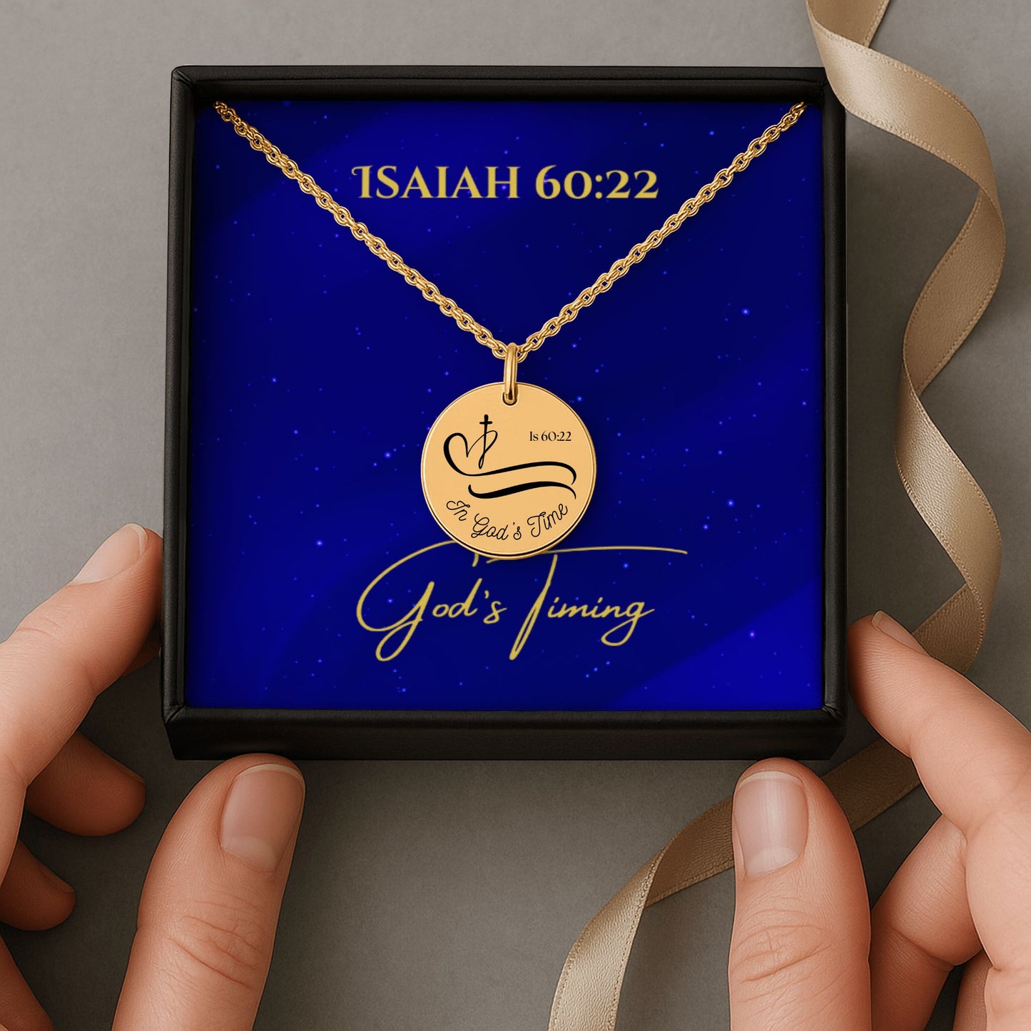 Gold-Plated Coin Christian Pendant, Isaiah 60 22 "In God's Time"Inspirational Bible Verse Jewelry for Women, Faith Gift, Religious Keepsake