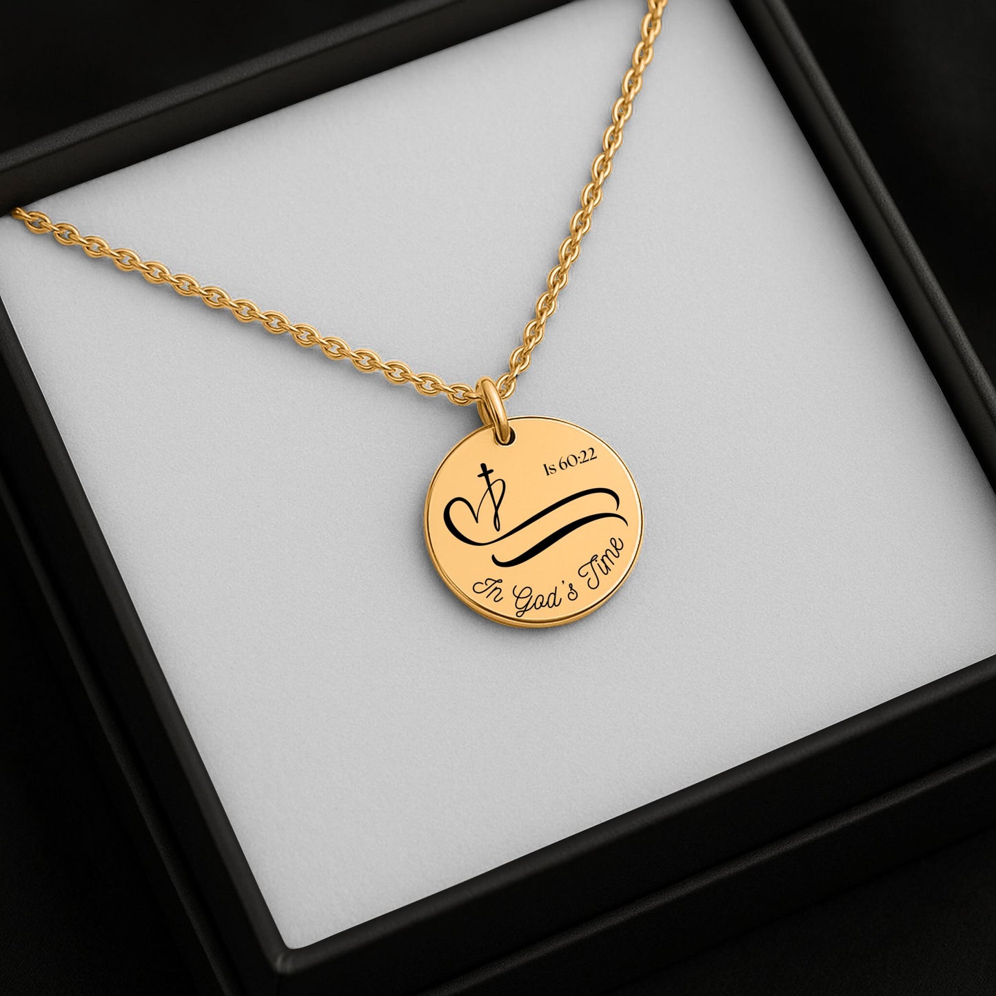 Isaiah 60:22 In God's Time Gold-Plated Coin Christian Pendant, Inspirational Bible Verse Jewelry for Women, Faith Gift, Religious Keepsake