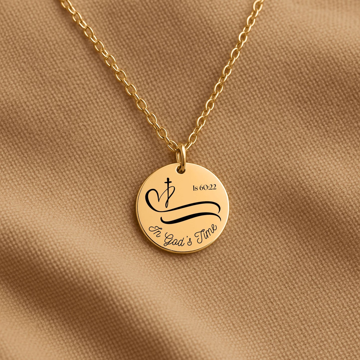 Isaiah 60:22 In God's Time Gold-Plated Coin Christian Pendant, Inspirational Bible Verse Jewelry for Women, Faith Gift, Religious Keepsake