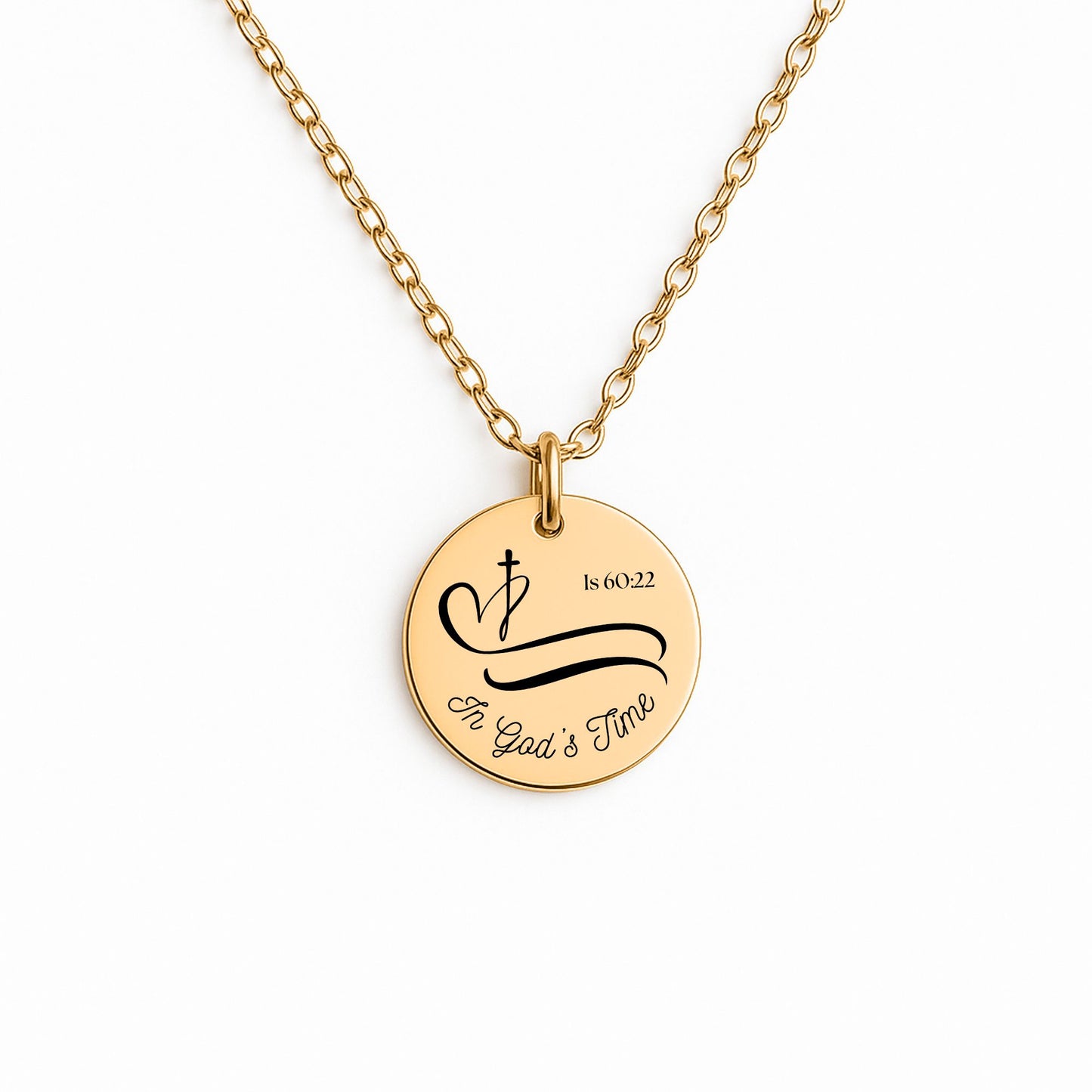 Gold-Plated Coin Christian Pendant, Isaiah 60 22 "In God's Time"Inspirational Bible Verse Jewelry for Women, Faith Gift, Religious Keepsake