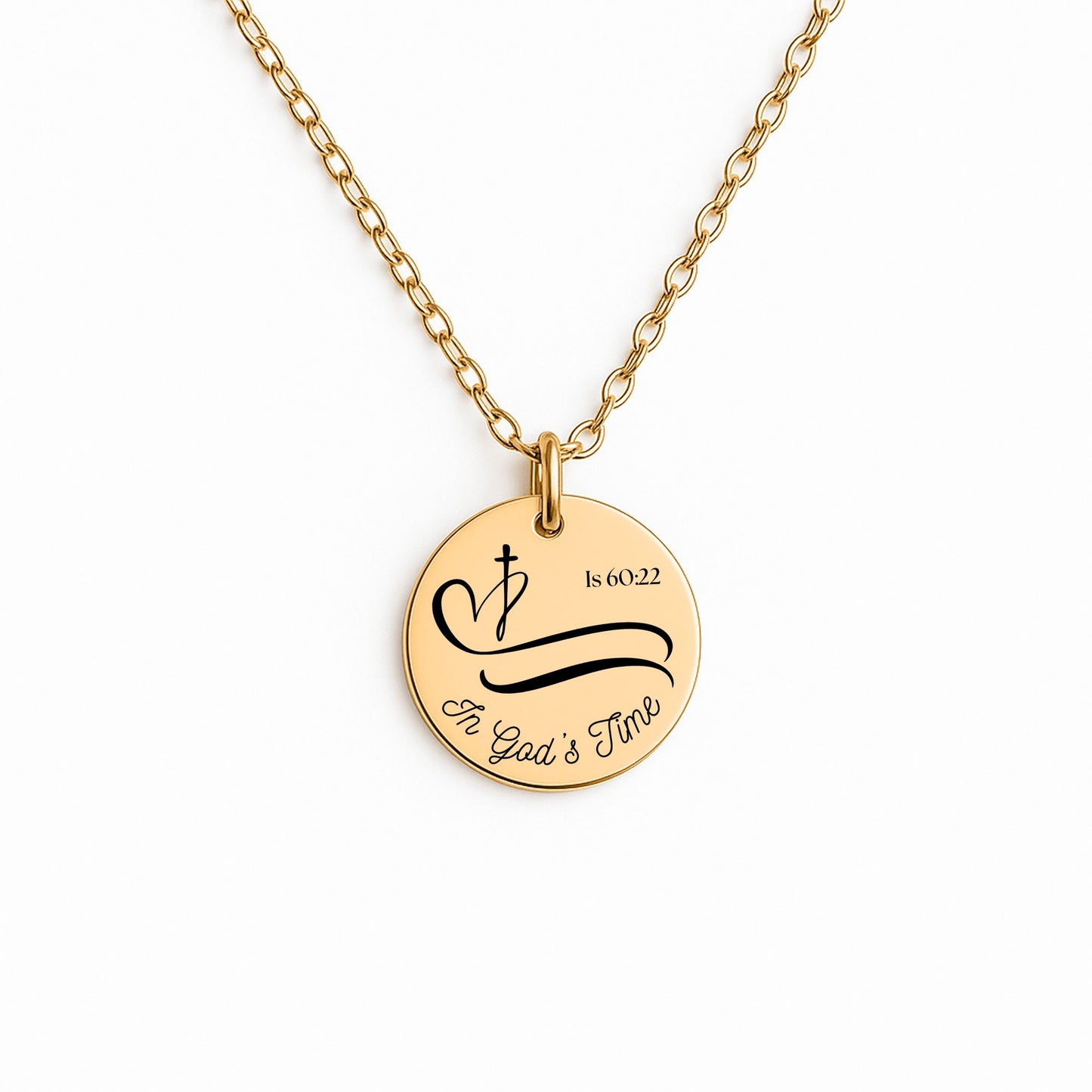 Isaiah 60:22 In God's Time Gold-Plated Coin Christian Pendant, Inspirational Bible Verse Jewelry for Women, Faith Gift, Religious Keepsake