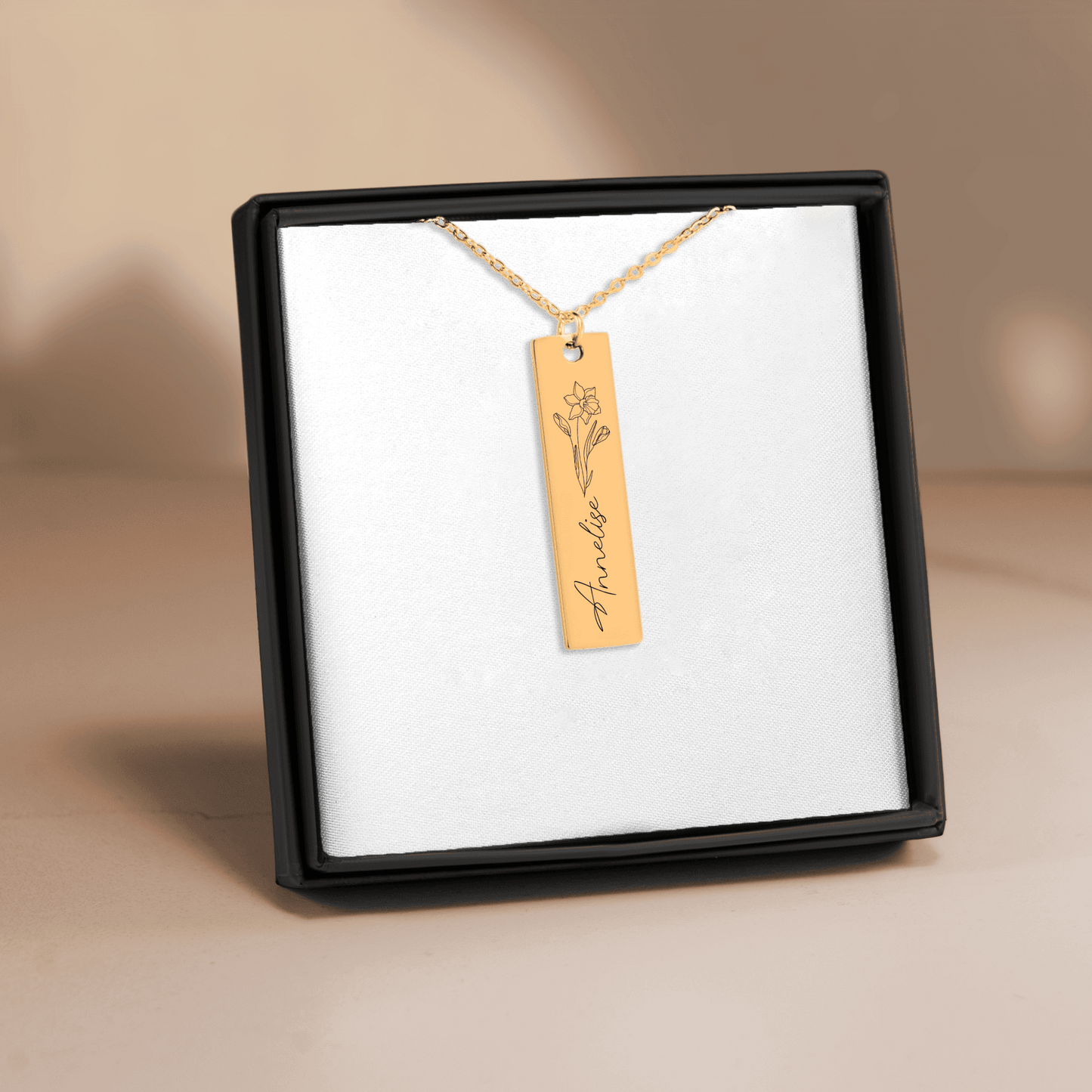 Personalized Engraved Birth Flower & Name Necklace - Custom Jewelry