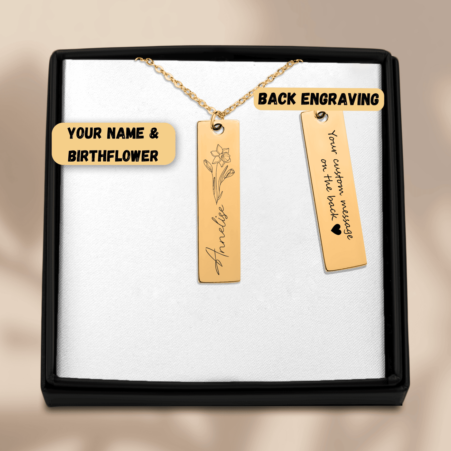 Personalized Engraved Birth Flower & Name Necklace - Custom Jewelry
