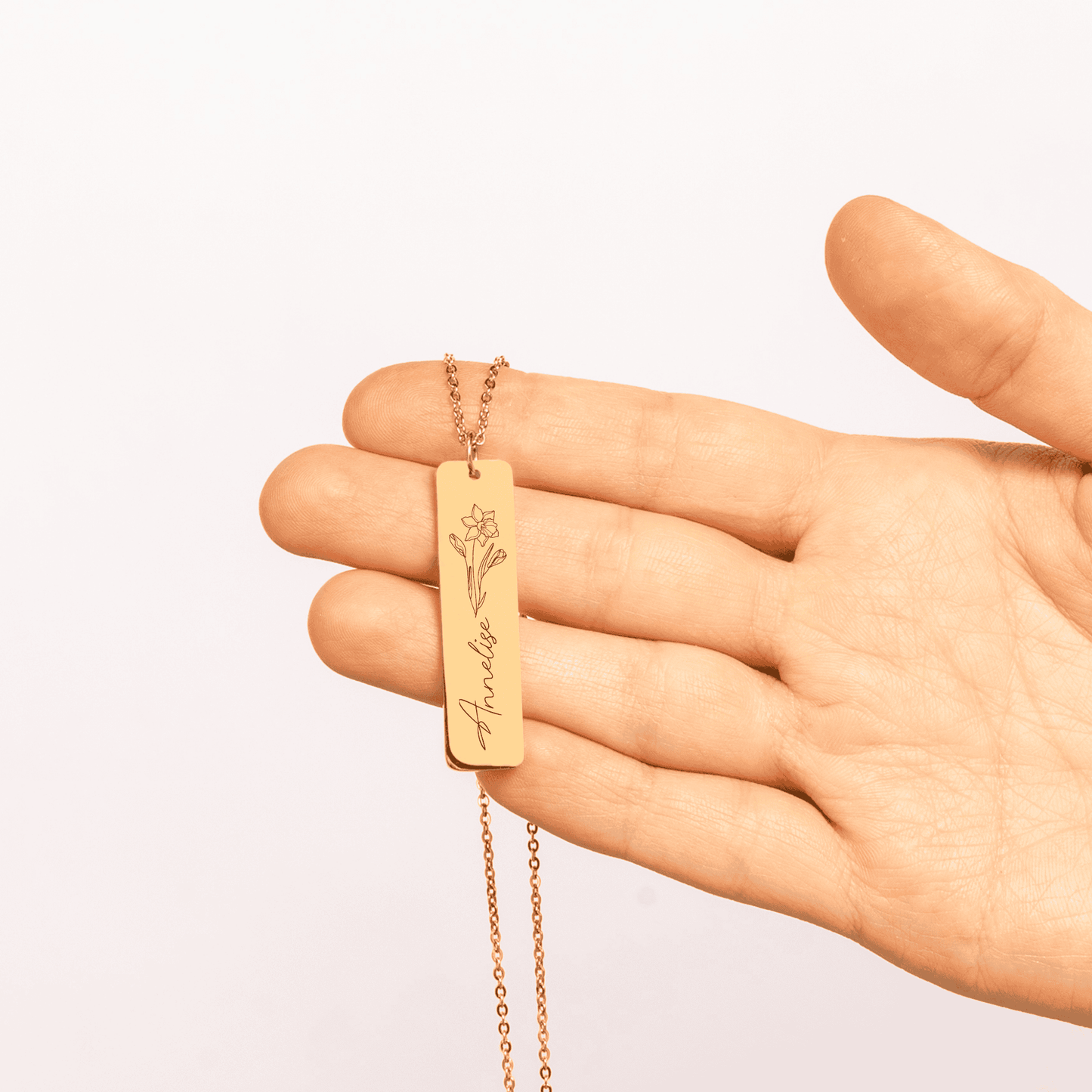 Personalized Engraved Birth Flower & Name Necklace - Custom Jewelry