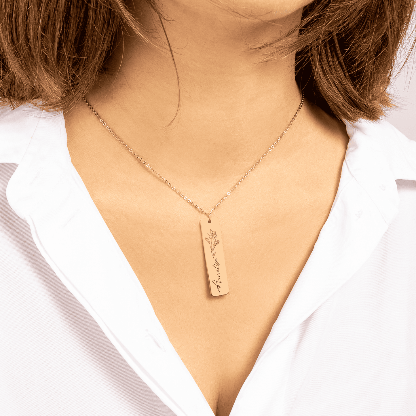 Personalized Engraved Birth Flower & Name Necklace - Custom Jewelry