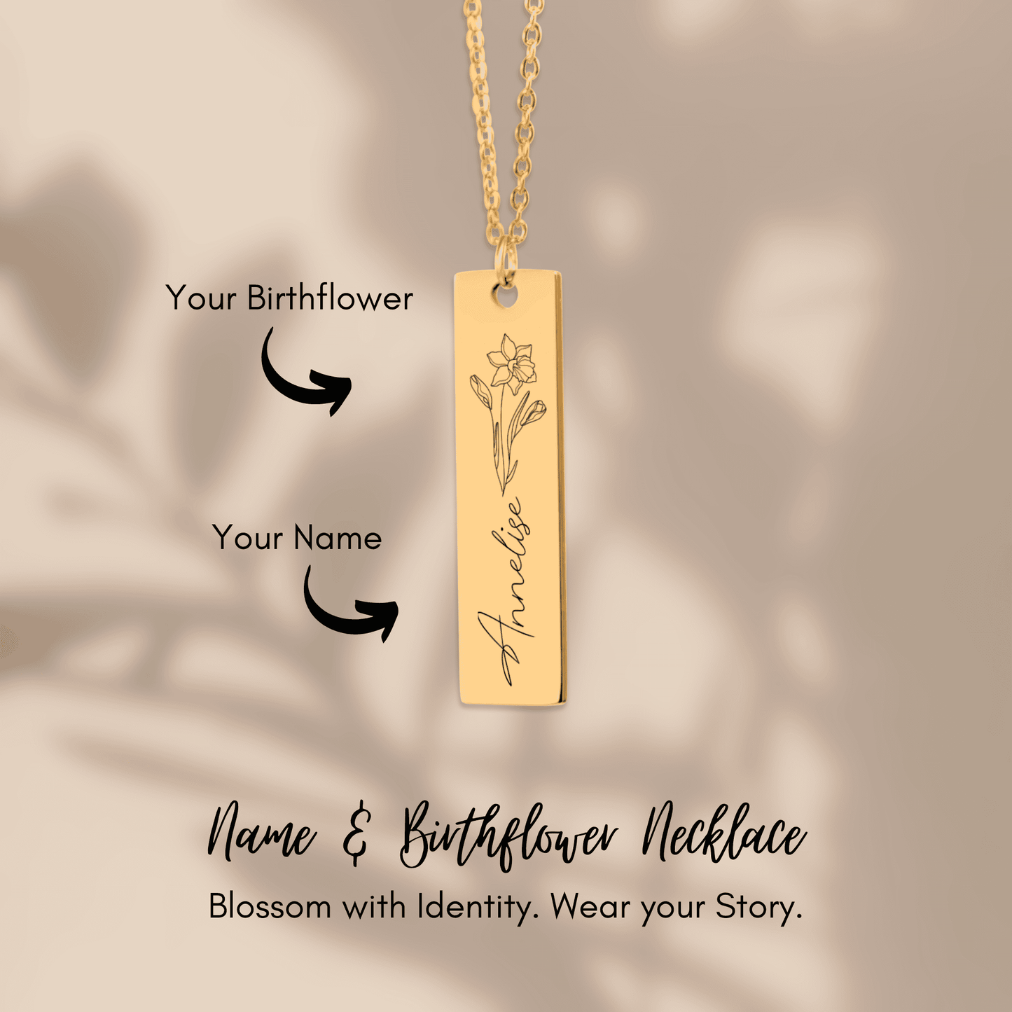 Personalized Engraved Birth Flower & Name Necklace - Custom Jewelry