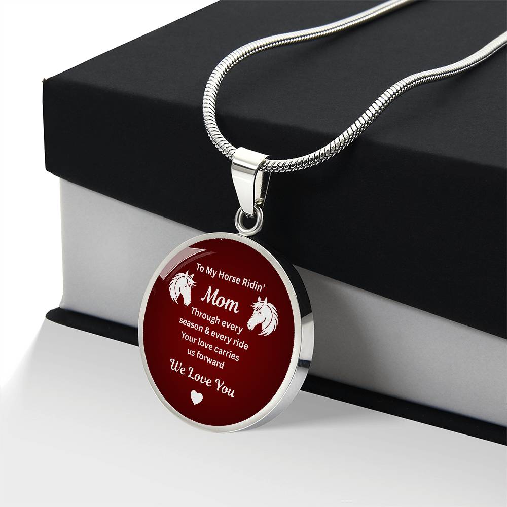To My Horse Riding Mom Circle Necklace – Engraved Gift for Horse Lover Mom Mother’s Day