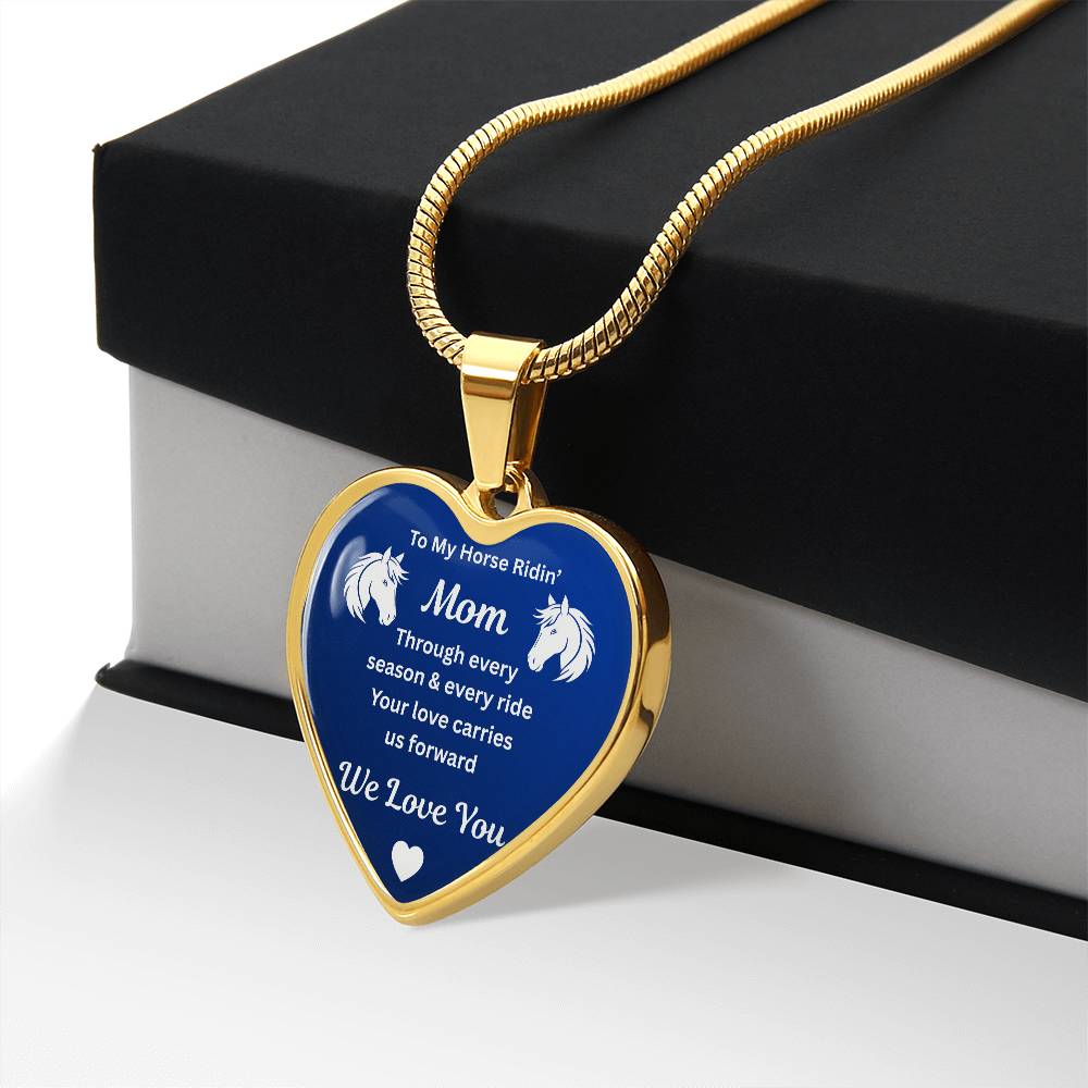 To My Horse Ridin' Mom Heart  Necklace – Engraved Mother’s Day Gift for Horse Lovers Mom