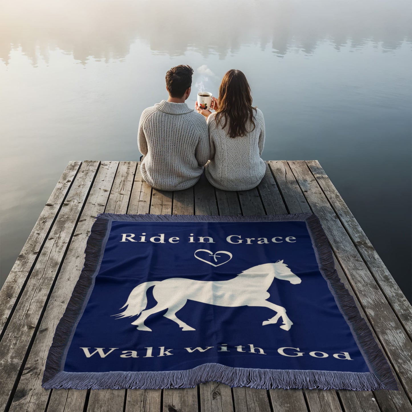 Ride in Grace, Walk with God Woven Blanket – Christian Horse Lover Faith Throw
