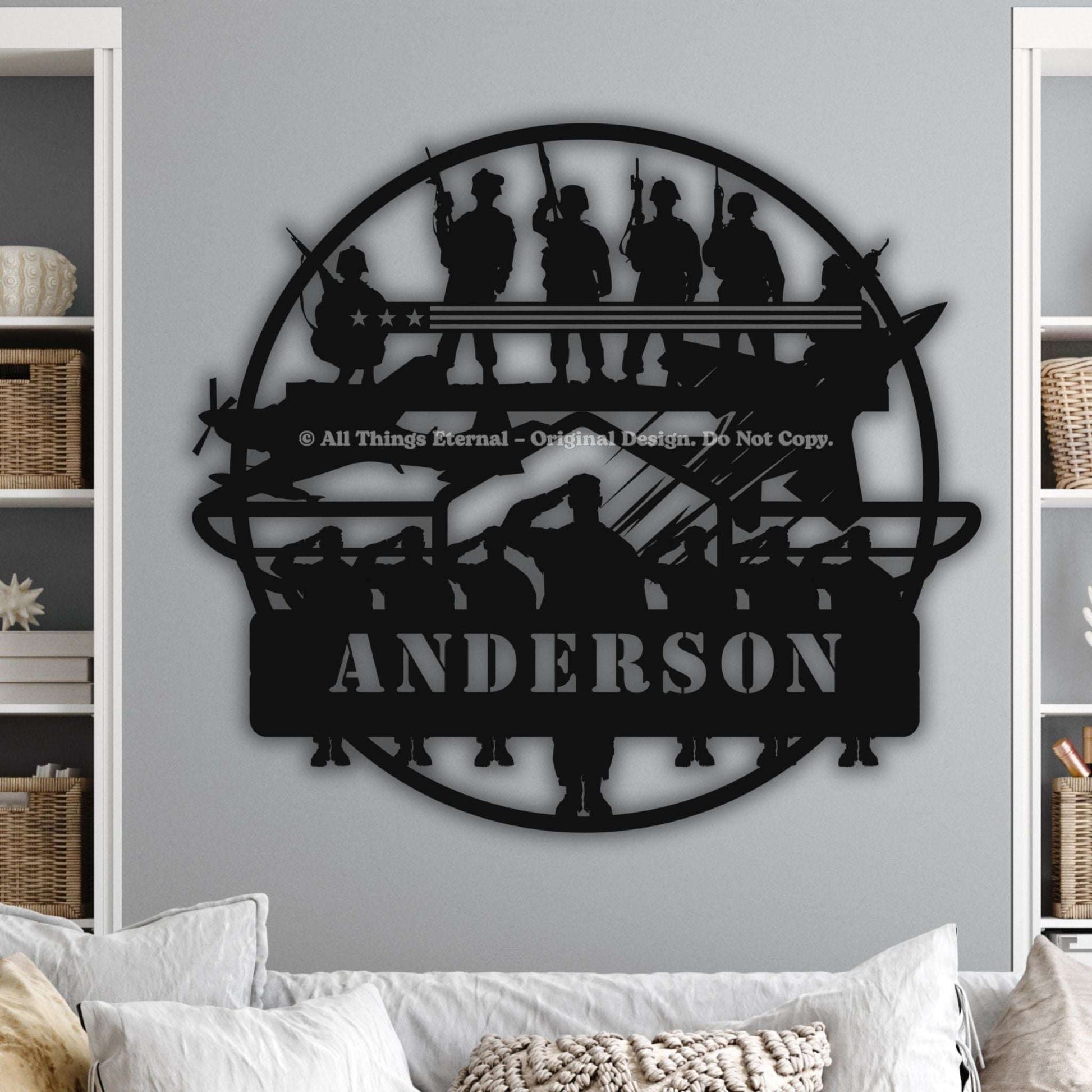 Custom Name Patriotic  Veterans & Soldiers Metal Wall Art Sign